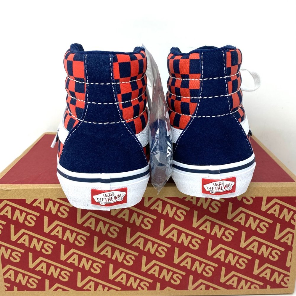 VANS Sk8-Hi Pro Checkerboard Navy Red Suede Canvas Shoes Womens Size VN000VHGW7E - Picture 5 of 10